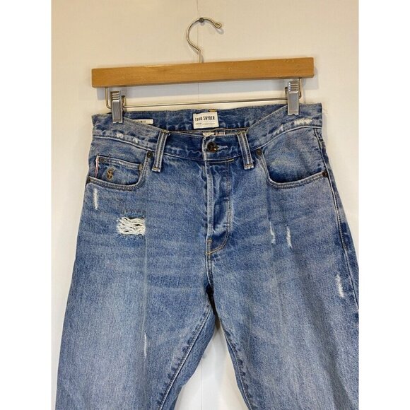 Todd Snyder Men's 28x32 Slim Fit Selvedge Jean Medium Wash Distressed GUC - Picture 2 of 8